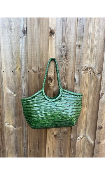 Cabas en cuir tréssé VERT