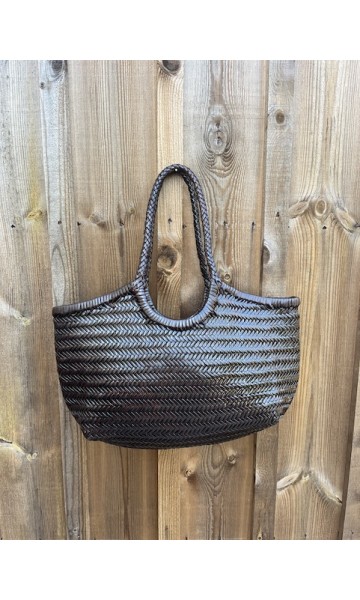 Cabas en cuir tréssé chocolat